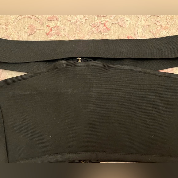 Black strapless Mini Body-con Dress with Gold Zipper - Picture 3 of 5